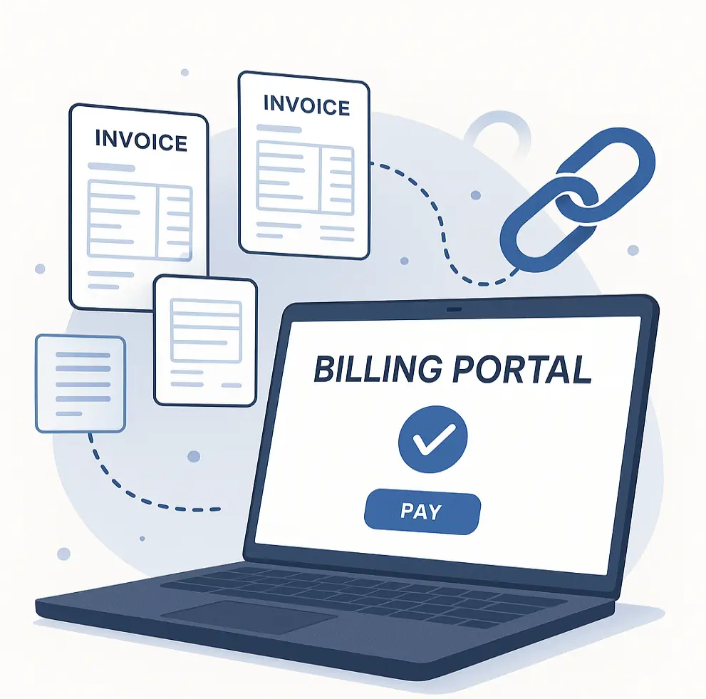 Billing portal illustration with invoices and link